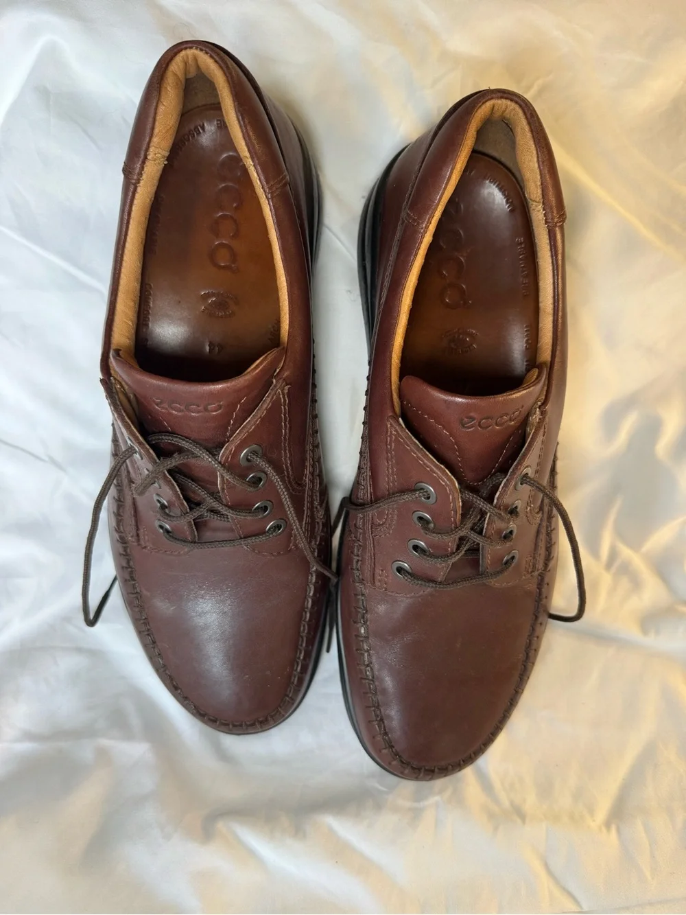 ECCO Men’s Brown Leather Moc-Toe Lace-Up Loafers